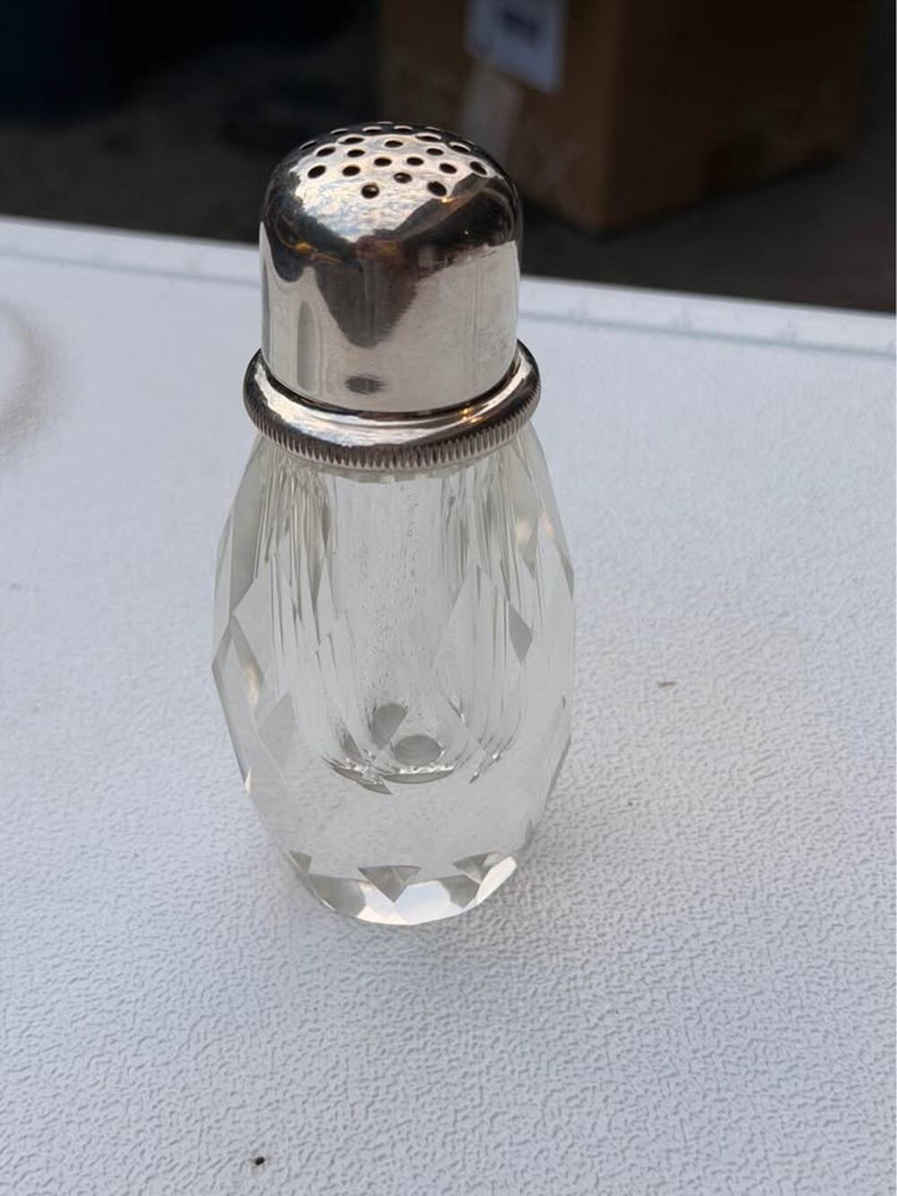 Vintage Made in USA Cut Glass Pepper Shaker – Silver Tone Top